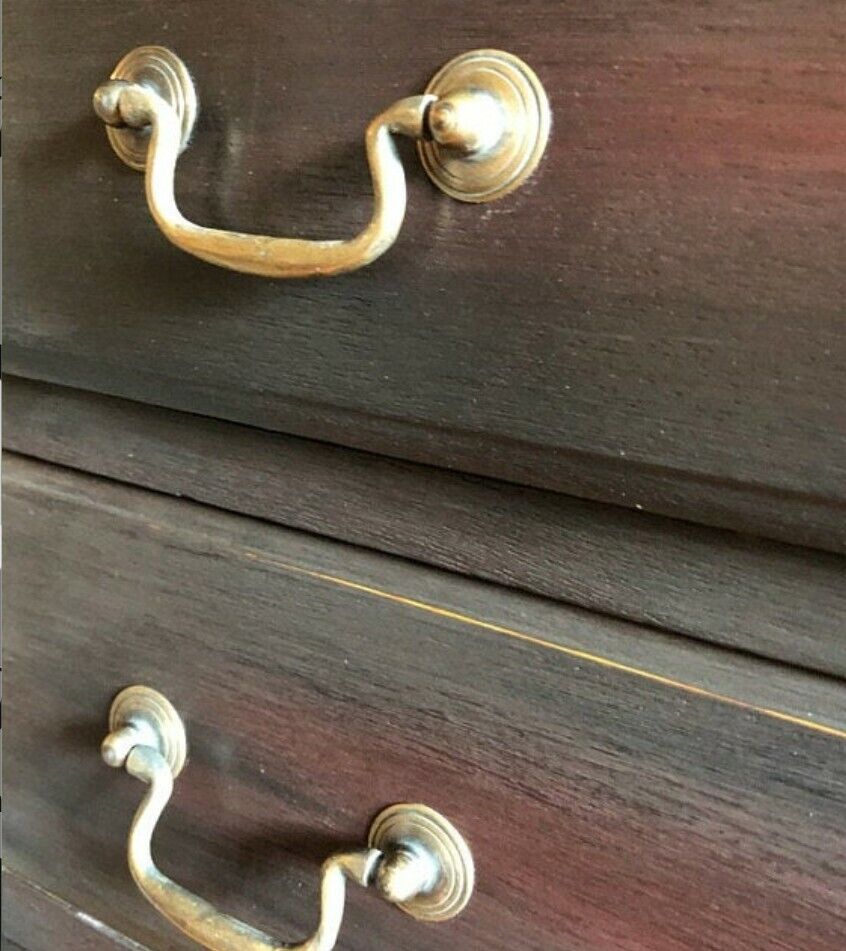 2 Antique Brass Swan Neck Bails Cabinet Drawer Pull handles approx. 3" cntr #H39