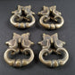 4 Brass Handle Pulls, Ornate Drop Ring, bolts and Rosette Backplate 1-1/4" #H14