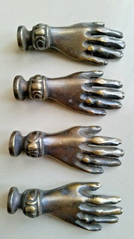 4 BRASS ANTIQUE Vtg style LADIES dainty HANDS Cabinet Drawer Knob Pull 2" #K12
