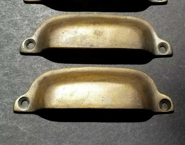 6 x Ant Style Solid Brass Apothecary Cup Drawer Bin Pull Handle 3-3/8" cntr #A19