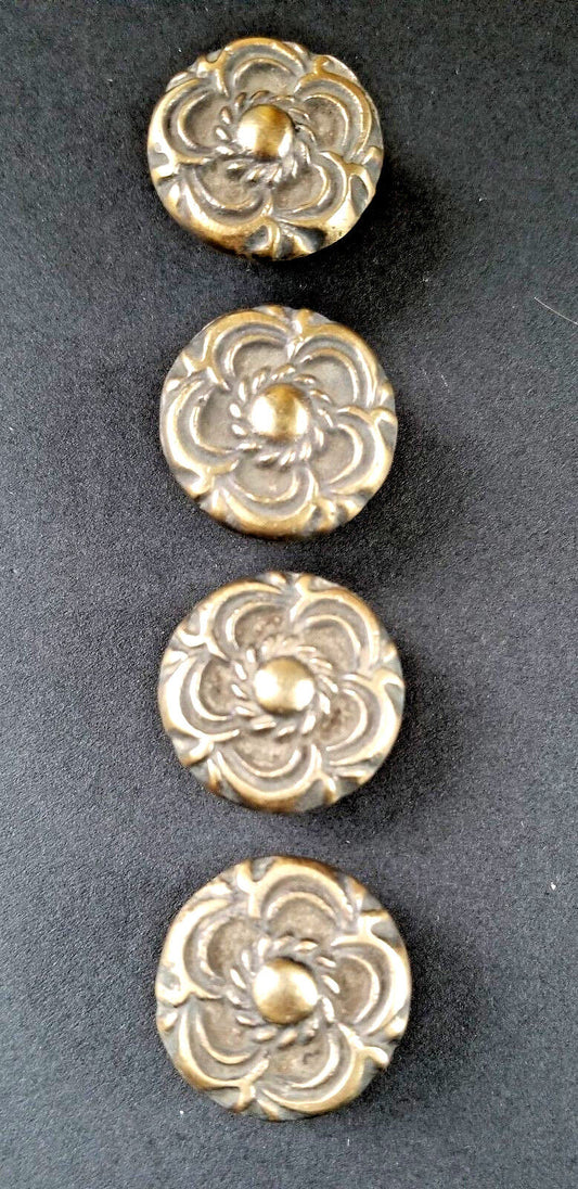 4 Antique Vintage Style French Provincial Brass Floral Knobs Pulls Handles #K19