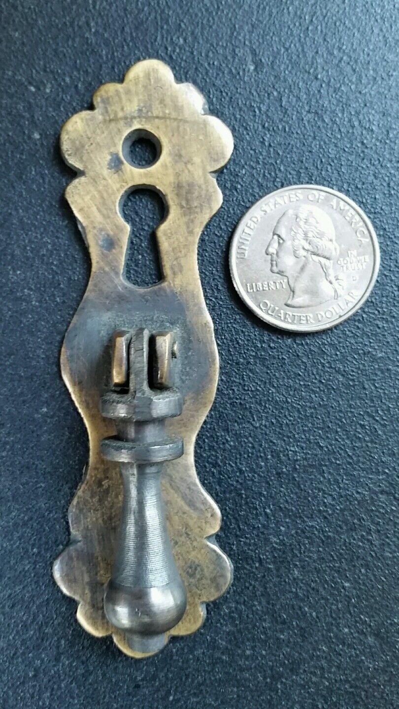 4 Ornate teardrop pendant Brass Handles drawer pulls with key hole 3-3/4"l. #H1