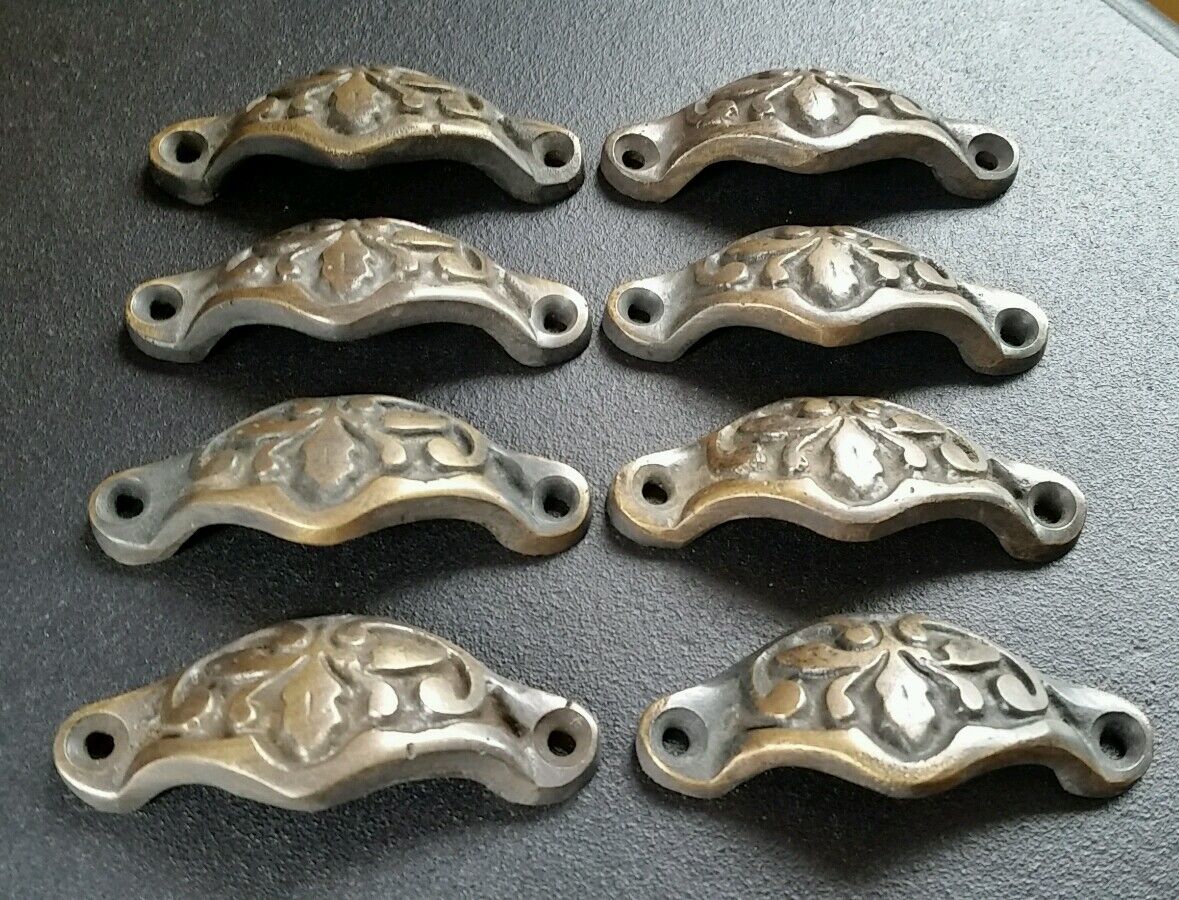8 Vict. Antique Style Apothecary Cabinet Pull Handles 2-3/8"c Brass Oak Leaf #A3