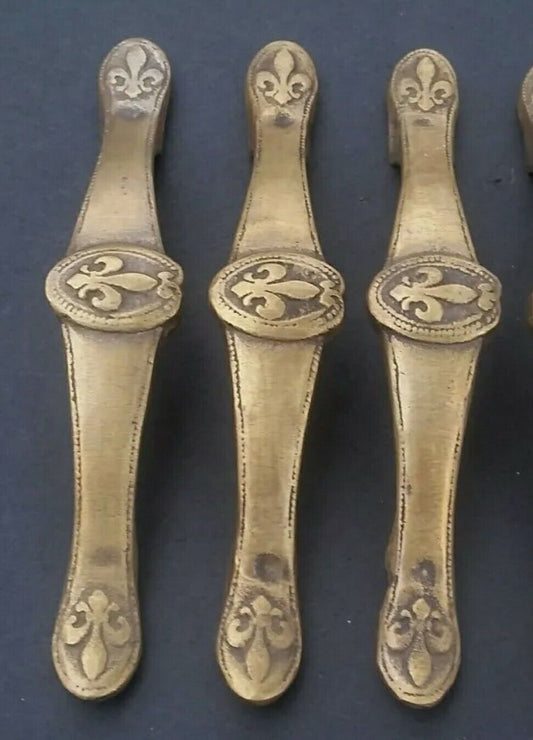 3 x  #P3  Fleur de Lis design solid brass handles 5-5/8" overall wide #P3