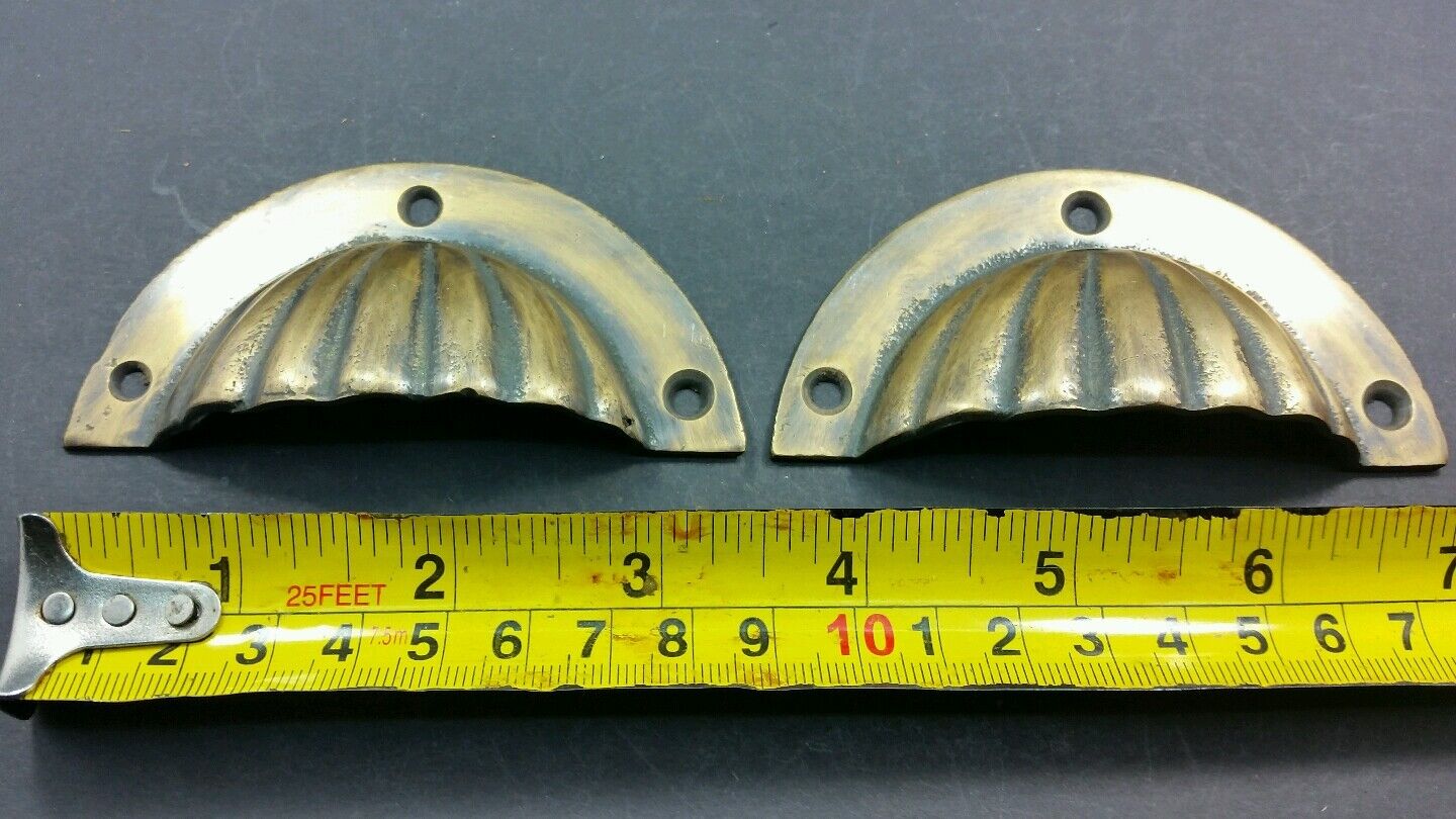 2 Antique Bin Cup Pull Drawer Handle Fluted Design Solid brass 2-3/4" ctrs #A13