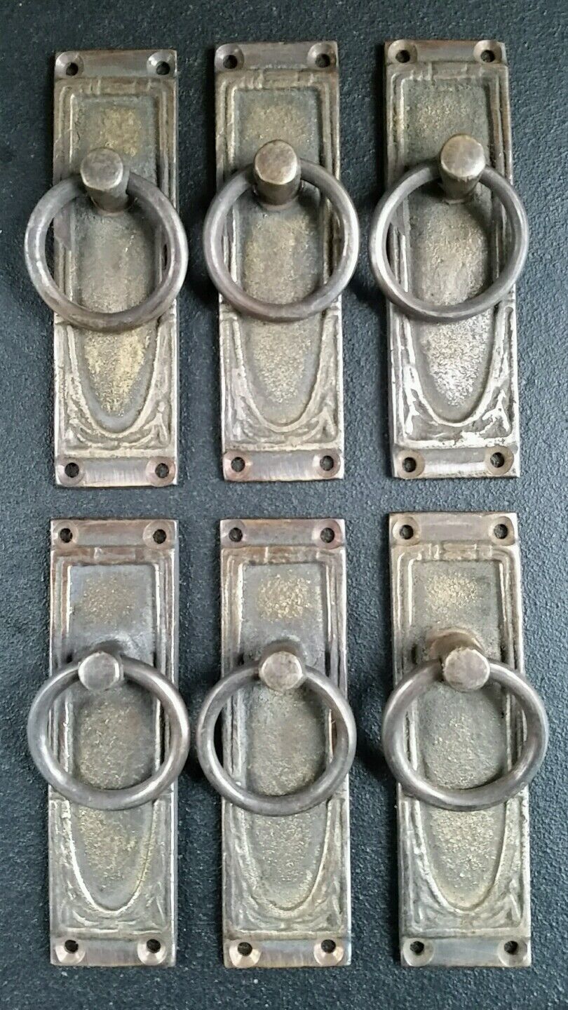 6 Vntage Antique Style Ring Pull Handles Vertical 3-3/8"tall x 1"wide #H36