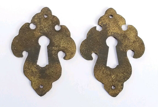 2 vintage antique brass escutcheons 2" t x 1-1/2" w, jewelry component #E22
