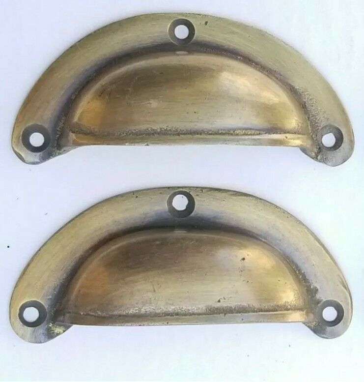 2 Sm. Ant. Style Bin Cup Pull Drawer Cabinet Handle Solid Brass 2-1/2"cntr. #A11