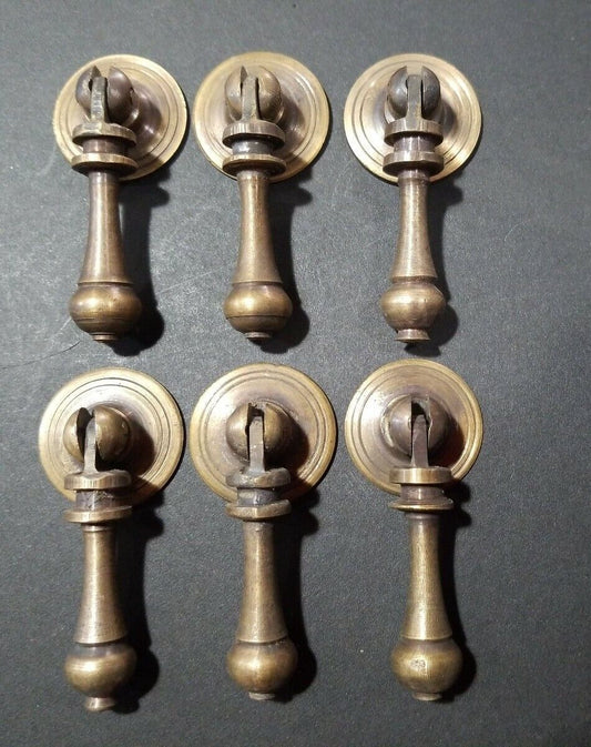6 ornate tear drop pendant brass handles pulls, knobs w.strong bolts  2 3/4" #H3