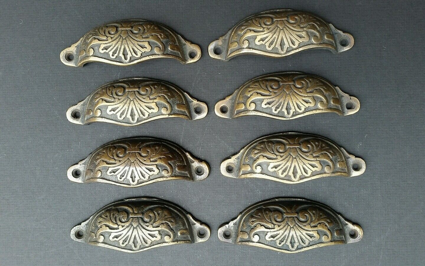 10 Apothecary Drawer Cup Bin Pull Handles 3-1/2"c. Antique Vict. Style Brass #A1
