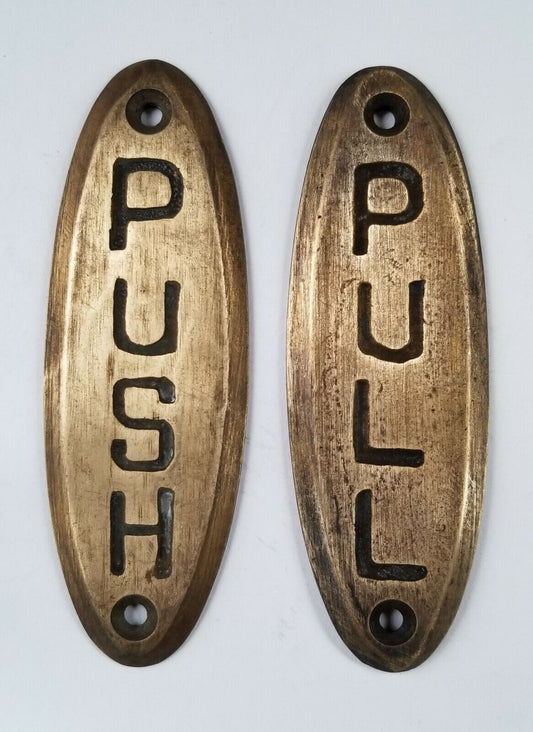PUSH sign and PULL sign Door sign Bell Store Art Deco Solid Brass 4" #F10