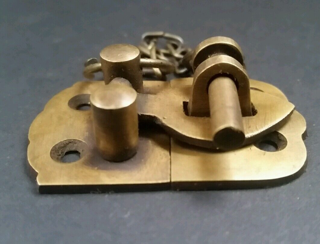 Unique Vintage Style Cabinet Door Latch Solid Brass Hasp Pin Lock  1-7/8" w. #X4