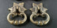 2 x Small Brass Handle Pulls, Ornate Drop Ring,  Rosette Backplate 1-1/4" #H14