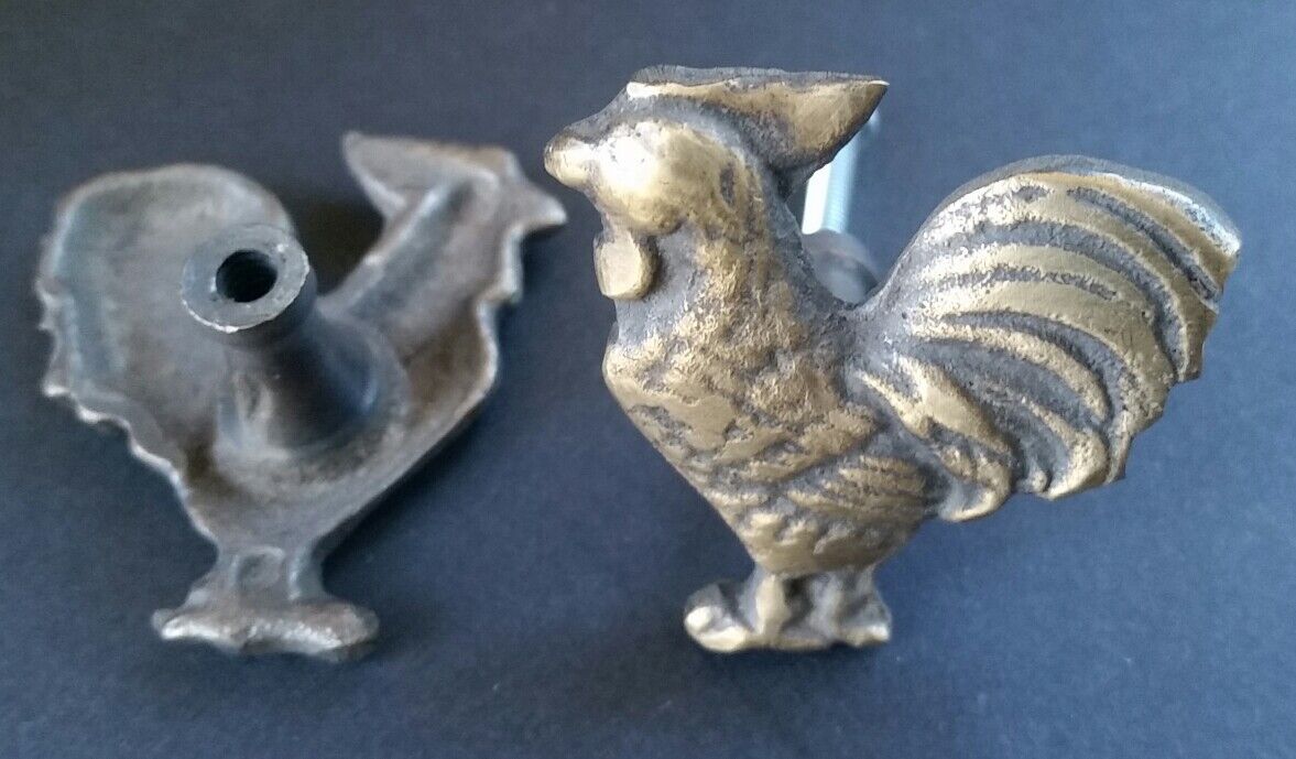 2 Rooster,Chicken Cabinet Drawer Door Knobs Pulls Solid Brass, Country #K13