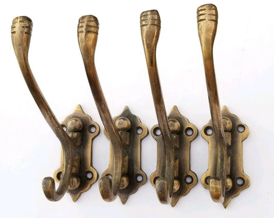 4 Old Style Solid Brass Double Wall Mount 180° Swivel Coat Hat Towel Hooks #C24