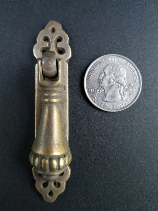 4 antique style vertical brass ornate pendant drop pull handles 2-7/8" #H6