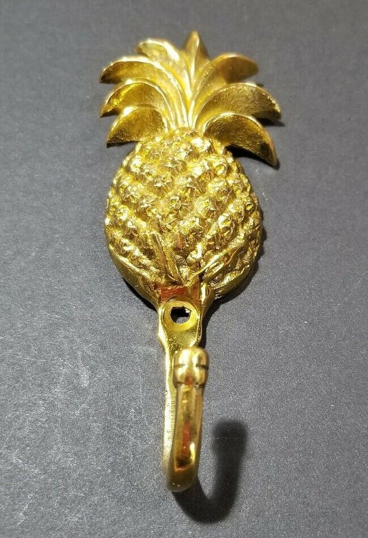 4-1/4" PINEAPPLE Fruit Strong HOOK Hanger shiny solid Brass Coat Hat Hanger #Q11