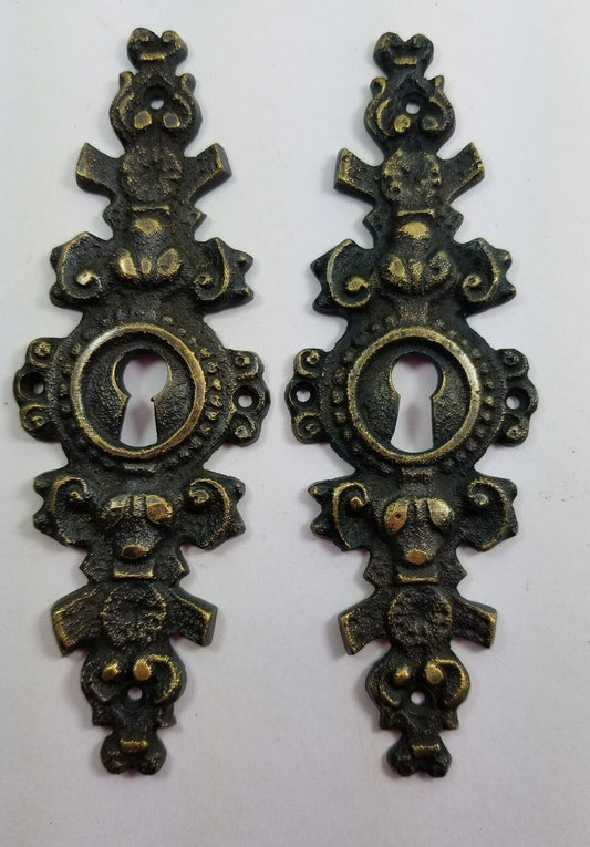 2 Vtg. Antique Style French Eschutcheons Key Hole Cover 4-1/4" jewelry part #E19