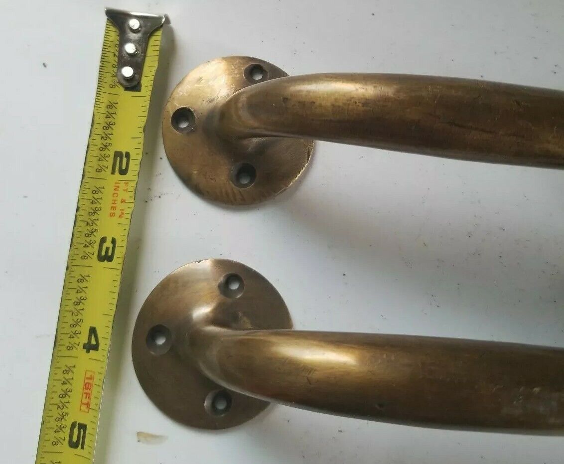 2 Heavy Ant. Style Solid Brass Lg Gate Cabinet Trunk Chest Door Handles 7" #P23
