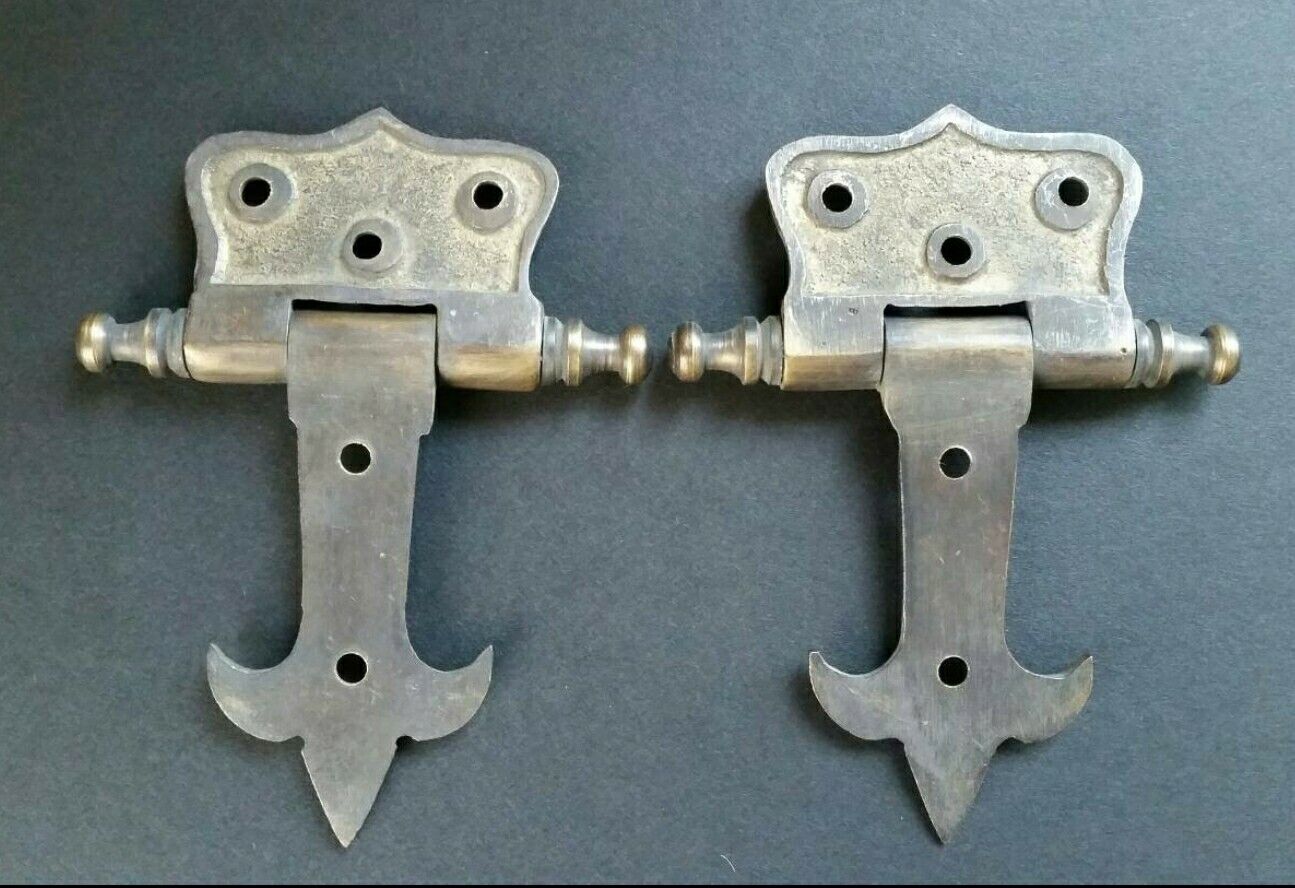 2 Solid Brass Rattail Hinges Old Furniture Tool Box, Door Hardware 3-1/2" w. #Q1