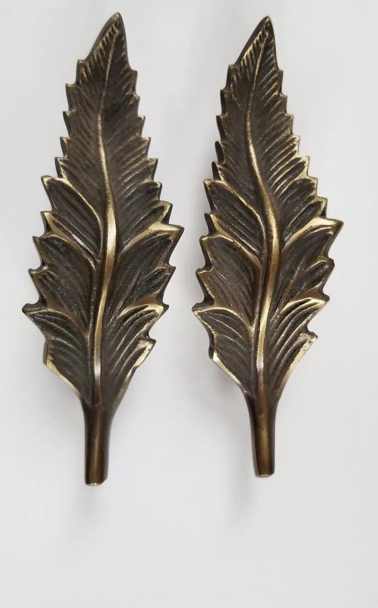 2 x brass detailed Organic Leaf Shape cabinet drawer pull handles 5-3/4" #P25