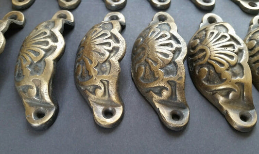 12 Apothecary Drawer Cup Bin Pulls Brass Handles Ant. Vict. Style approx 3" #A2