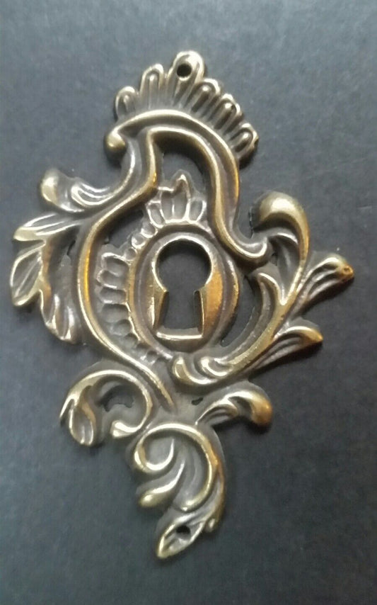 2 Antique Brass Keyhole Escutcheons Hardware Ornate Fancy Keyhole Escutcheon #E7
