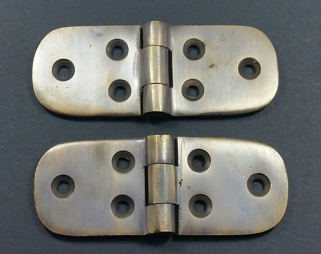 2 x Solid Brass Cabinet or Chest Surface/Butt Hinges w oval ends 3"w #X18