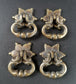 6  Brass Handle Pulls, Ornate Drop Ring, bolts and Rosette Backplate 1-1/4" #H14