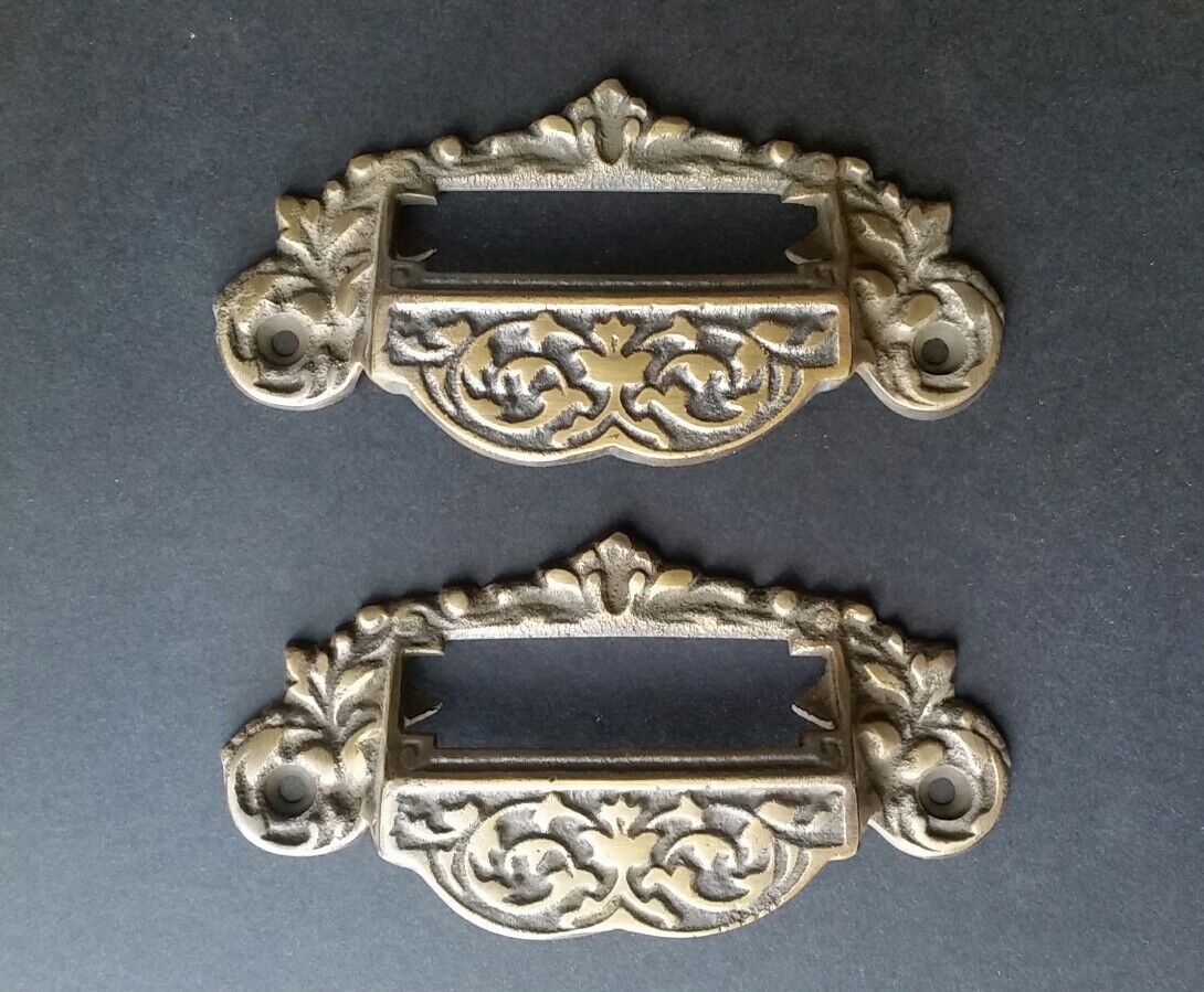 1 Victorian Antique Style Apothecary Bin Pull Handles w.label holder 3-3/4"c #A7