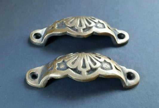 2 Apothecary Drawer Cup Bin Pulls Brass Handles Ant. Victorian Style 3"c.  #A2