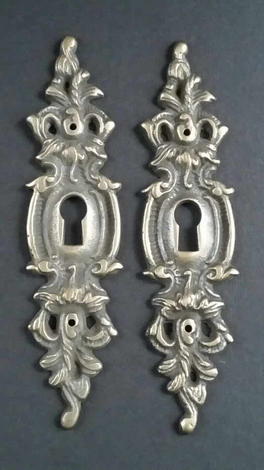 2 Vintage Antique Style Ornate French Eschutcheons Key Hole Covers 4-3/4" #E11