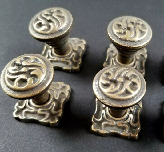 4 Antique Style Art Nouveau Ornate Brass Knobs, Pulls  w. 1" back plate #K5
