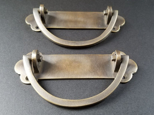 2 Antique Solid Brass Dresser, Tool Chest, Trunk Handles 4-1/8"w #P19