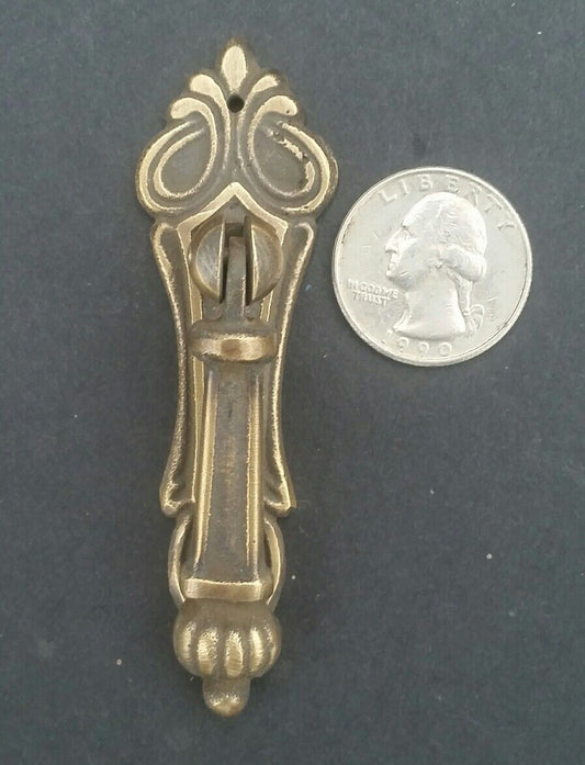 2 x Antique Style Vertical Brass Ornate Pendant Drop Pull Handles 3 1/4" #H7