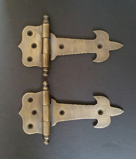 2 Solid Brass Rat Tail Hinges Furniture Tool Box, Door, Chest 4-3/4"w. #Z28