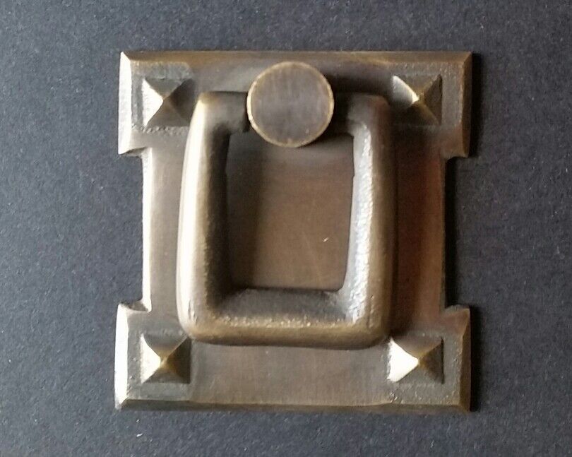 4 Square Mission Stickley Ant. Style Solid Brass Handles Ring Pulls 2 1/8" #H38