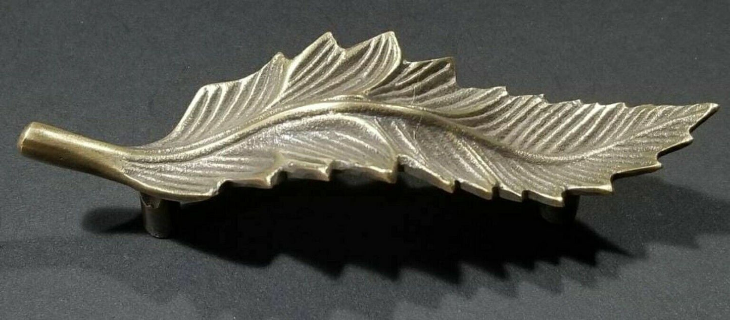 2 x brass detailed Organic Leaf Shape cabinet drawer pull handles 5-3/4" #P25