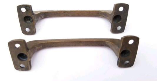 2 Antique Solid Brass Strong File Cabinet Trunk Chest DrawerHandles 4"w #Z67