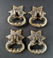 4 Brass Handle Pulls, Ornate Drop Ring, bolts and Rosette Backplate 1-1/4" #H14