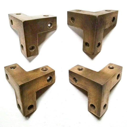4x Industrial Antique Style Solid Brass Box Chest Corner Bracket, Brace pcs. #X3