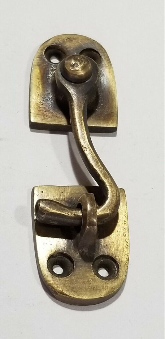 Solid Brass Cabinet, Door, Gate, Shutter, Window, Hook Latch Lock 3-1/2"w. #X12