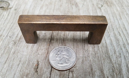 2 Solid Antique Brass Sm.Strong File Cabinet Trunk Handles Pulls 2-3/4"w. #P17