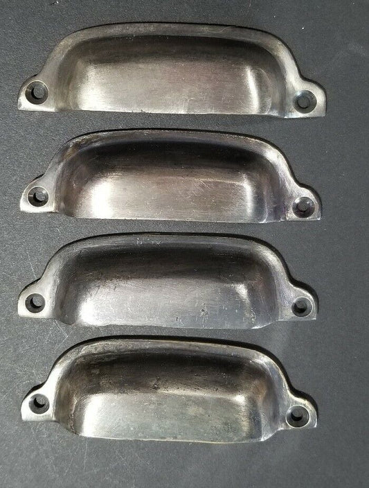 4 Antique Pewter/ Brass File Cabinet, Bin Pull Cup Handles 3-1/4" ctr #Q15