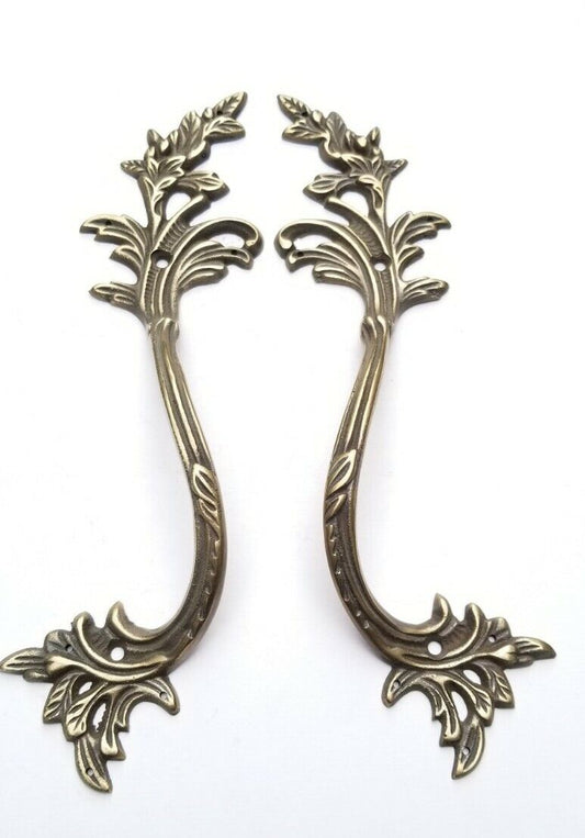 Set Brass Ornate French Prov. Louis XIV Door Cabinet Handles 9" long #P6