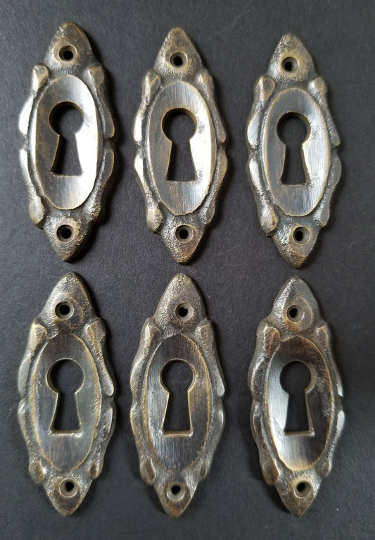 6 Vintage Antique Style Eschutcheons Key Hole Ornate Brass 2" jewelry parts #E4