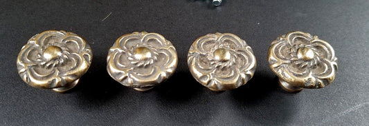 4 Antique Vintage Style French Provincial Brass Floral Knobs Pulls Handles #K19
