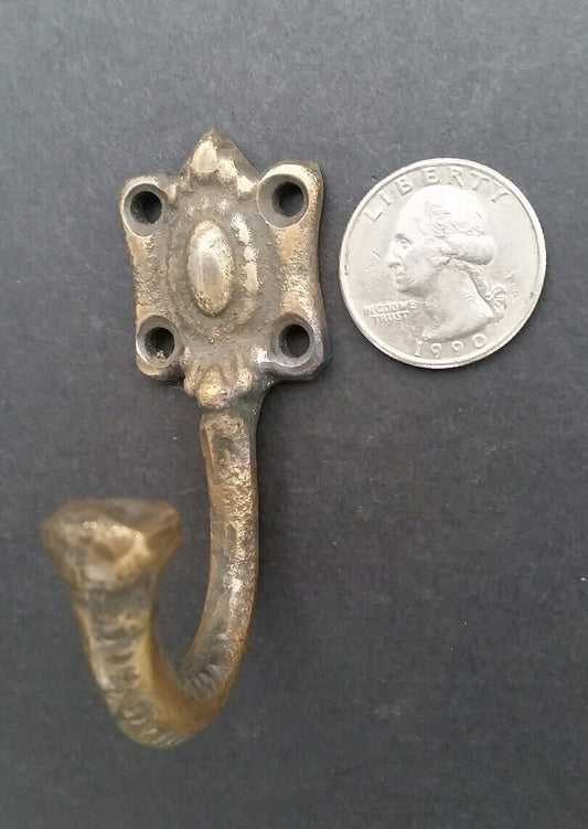 Set 4 strong solid brass Ornate backplate Single Coat Hat Towel Hooks 2 1/2" #C4