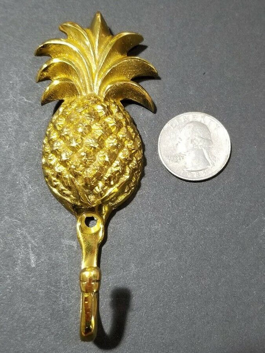 4-1/4" PINEAPPLE Fruit Strong HOOK Hanger shiny solid Brass Coat Hat Hanger #Q11