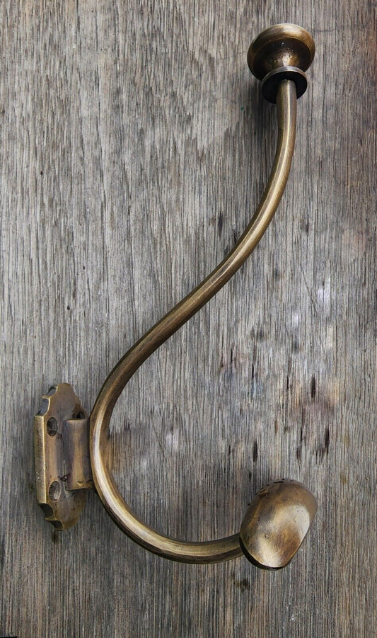 1 x Large Antique Style Solid Brass Wall Mount double Hook Coat / Hat Rack #Q10